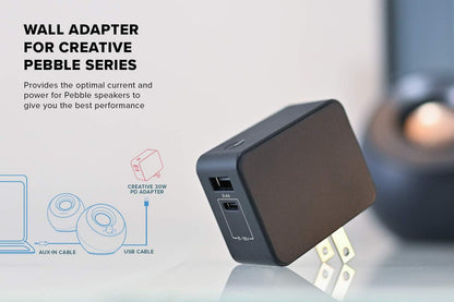 30W PD Adapter with USB Power Delivery 3.0 and QC 3.0 Wall Charger, Comes with 1 USB-C and 1 USB-A Ports, and AC Plugs for US/JP/EU/UK, Compatible with Pebble Series Speakers…