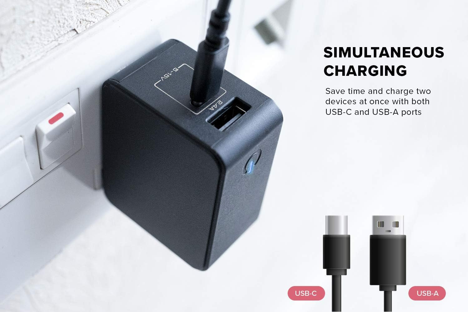 30W PD Adapter with USB Power Delivery 3.0 and QC 3.0 Wall Charger, Comes with 1 USB-C and 1 USB-A Ports, and AC Plugs for US/JP/EU/UK, Compatible with Pebble Series Speakers…